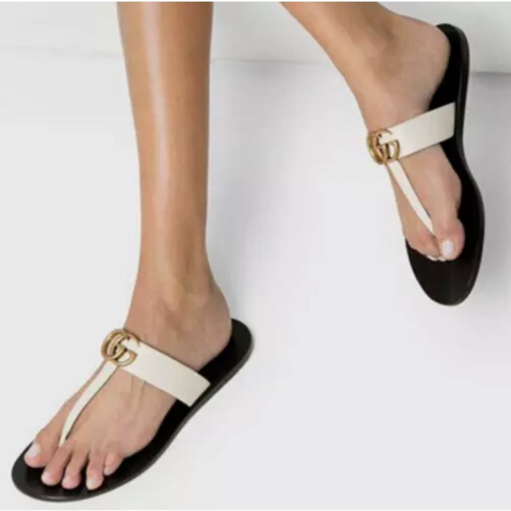 GUCCI Womens size 11 US / 41 EU  Double GG Flat Marmont Leather Sandal
